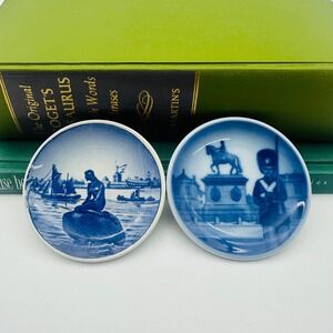 Royal Copenhagen Mini Plates Set of 2 Little Mermaid & Royal Guard Blue White
